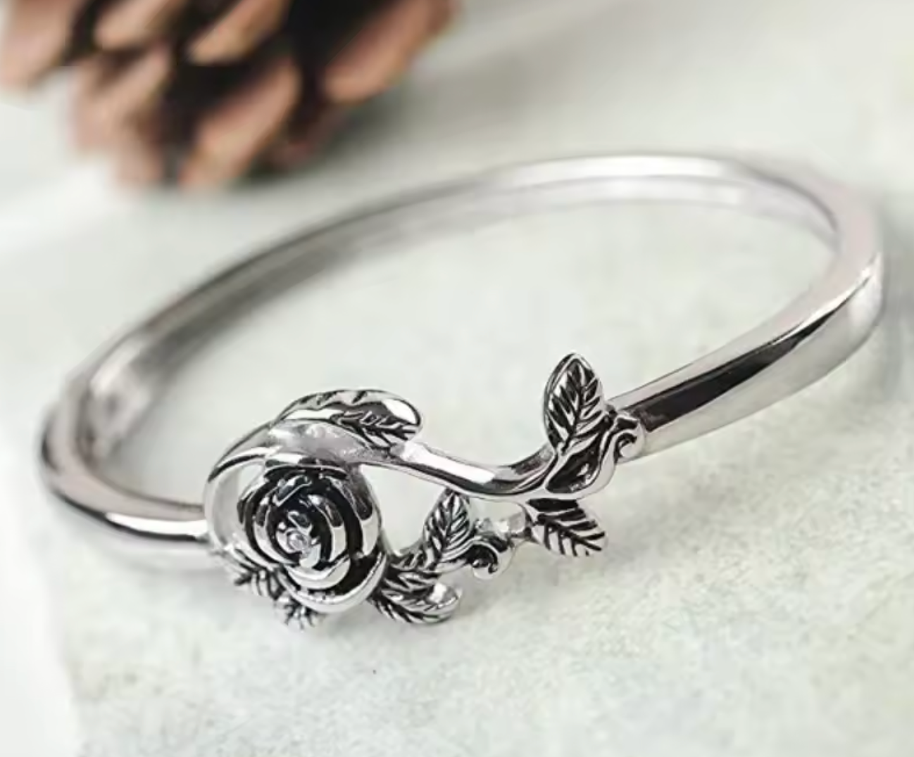 Vintage 925 Sterling Silver Black Rose Ring