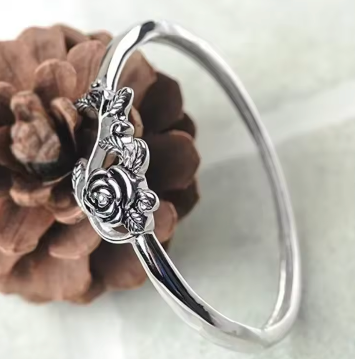 Vintage 925 Sterling Silver Black Rose Ring