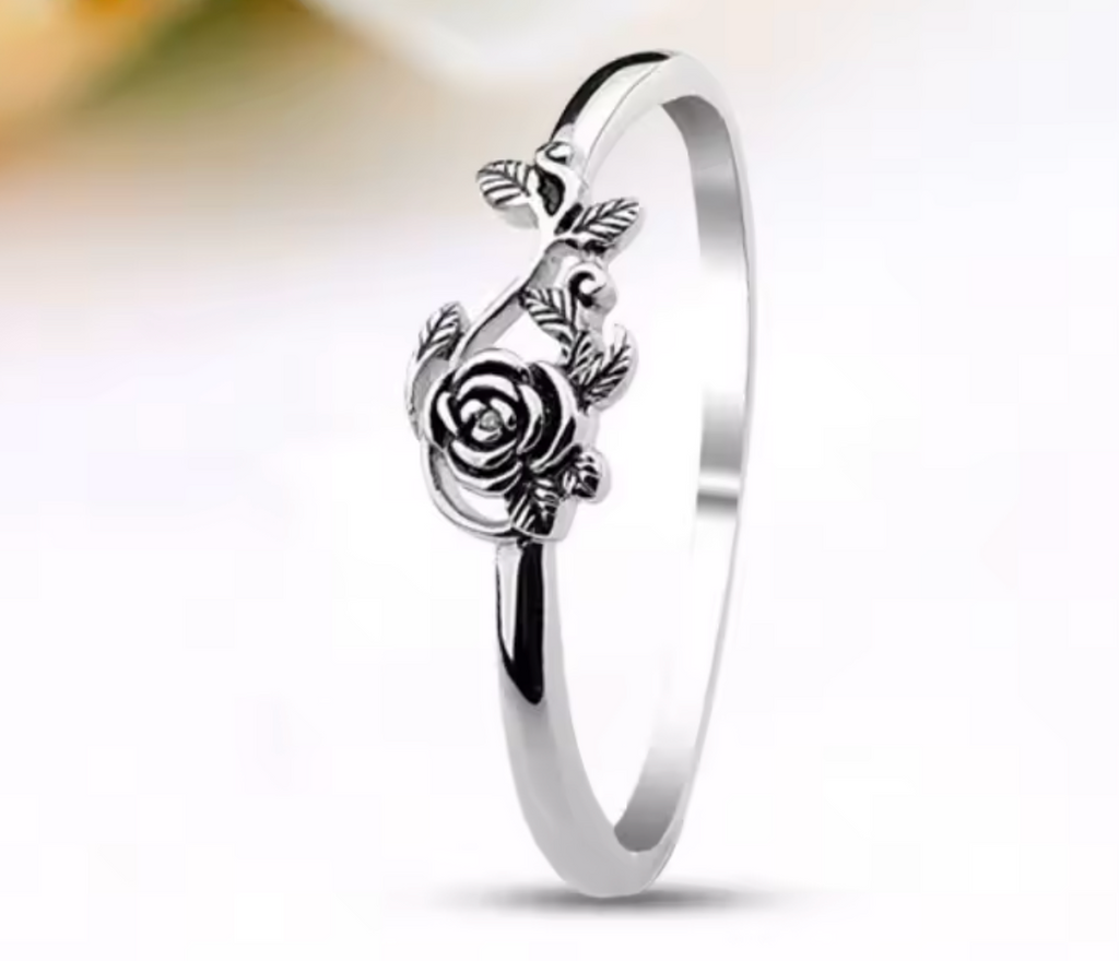 Vintage 925 Sterling Silver Black Rose Ring