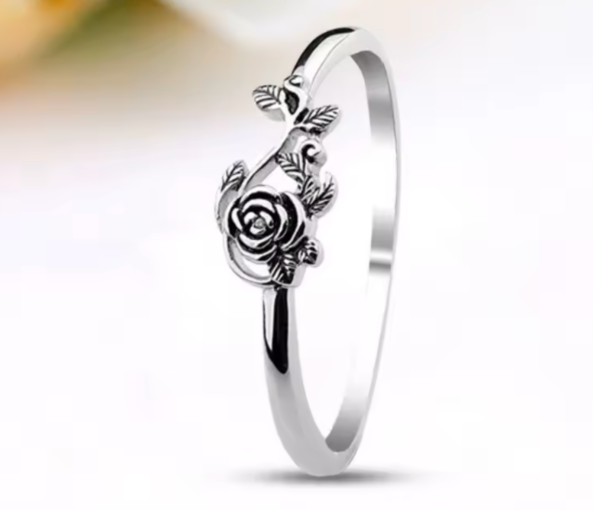 Vintage 925 Sterling Silver Black Rose Ring