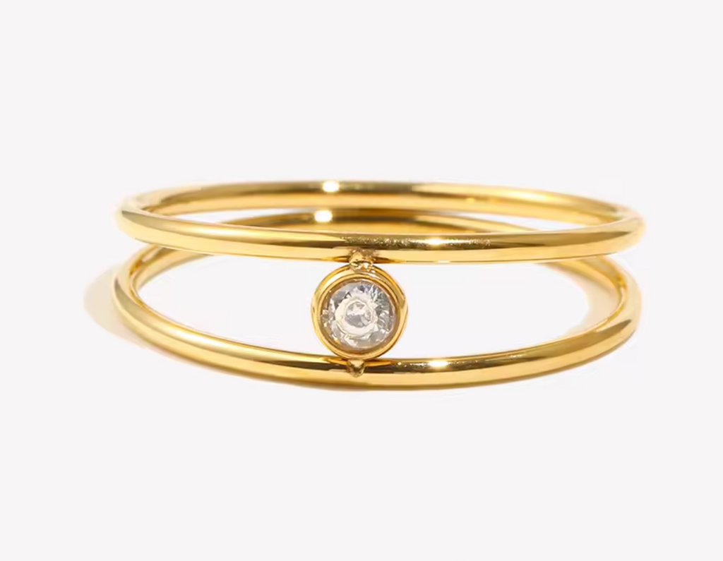 316L Stainless Steel Double Layer Rhinestone Ring