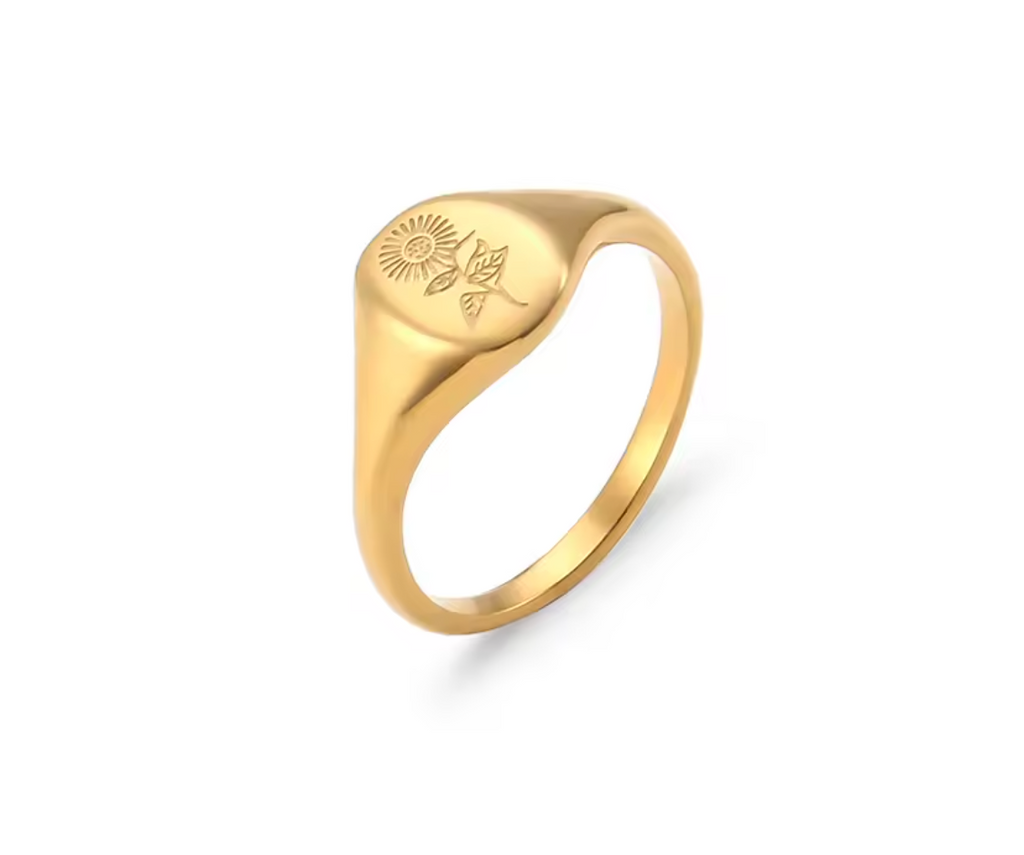 18K Gold Plated Stainless Steel Wildflower Signet Ring