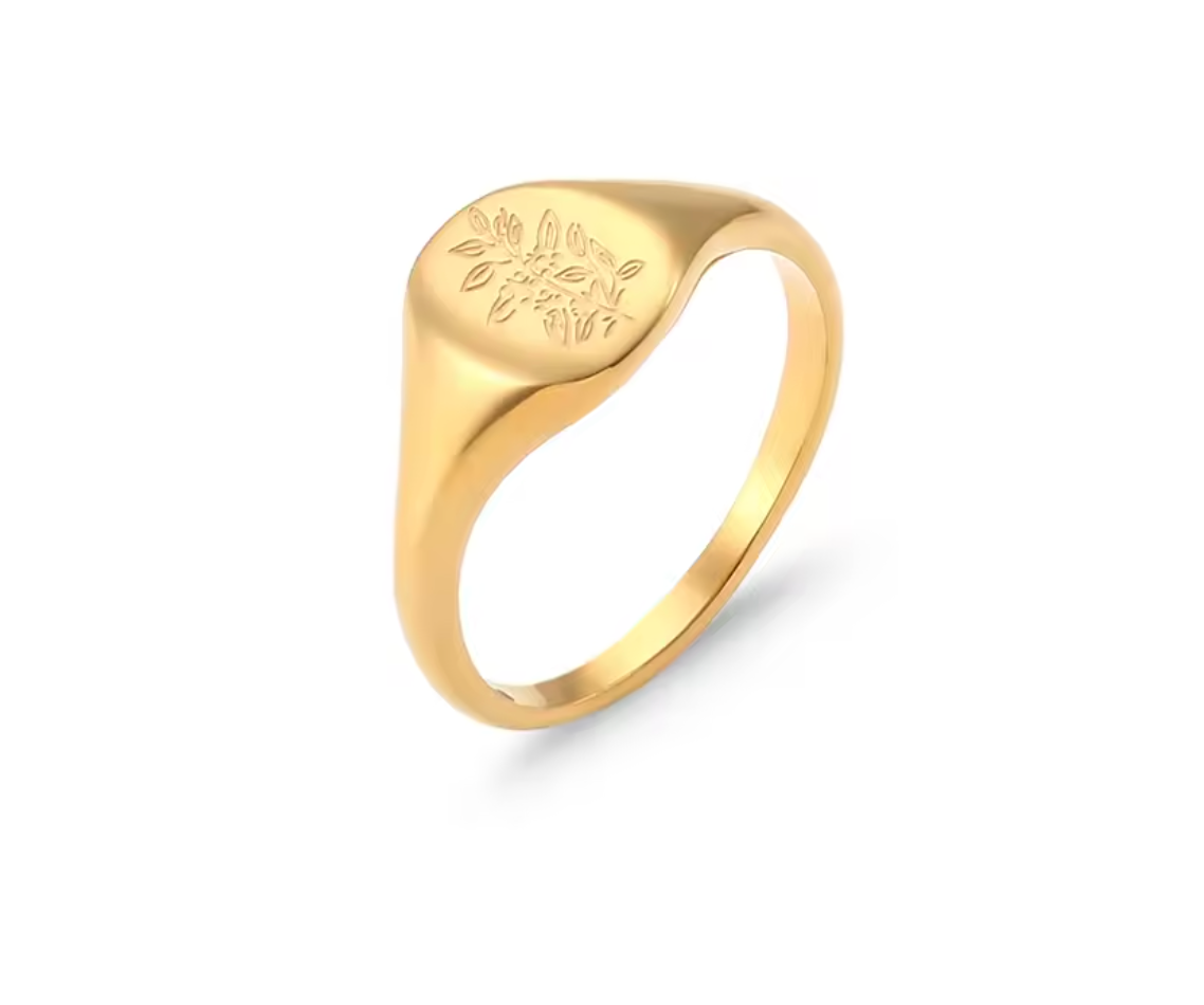 18K Gold Plated Stainless Steel Wildflower Signet Ring