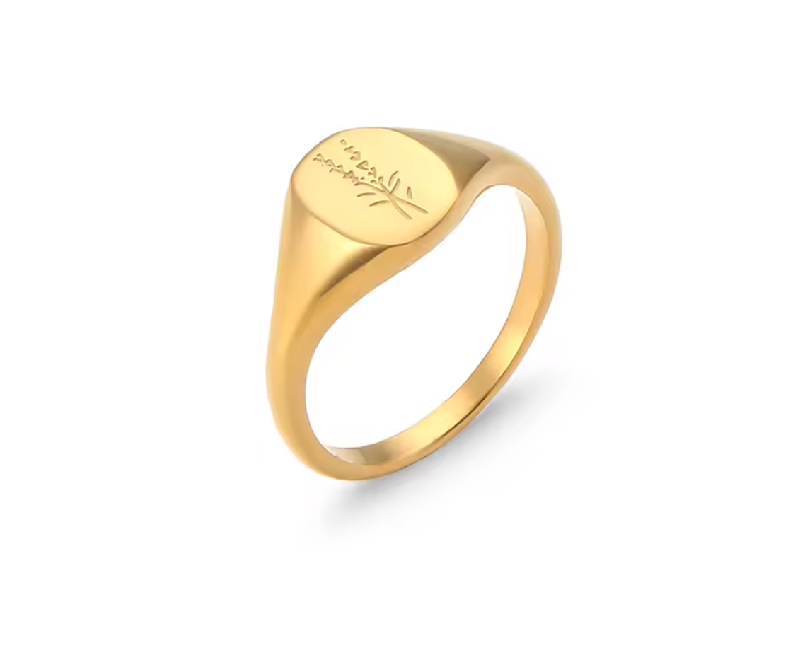 18K Gold Plated Stainless Steel Wildflower Signet Ring