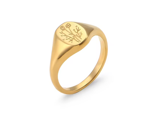 18K Gold Plated Stainless Steel Wildflower Signet Ring