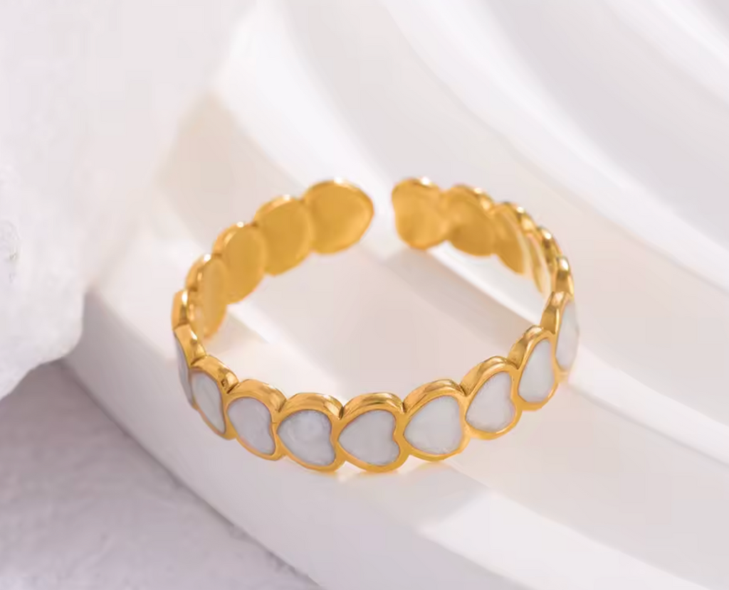Black & White Enamel Heart Open Ring