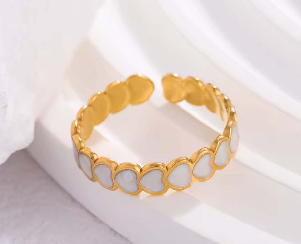 Black & White Enamel Heart Open Ring