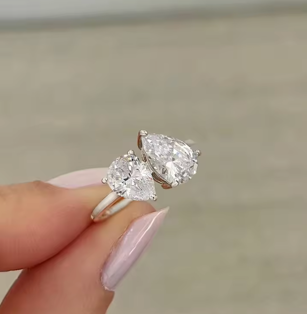 925 Sterling Silver Sparkling Water Drop Ring