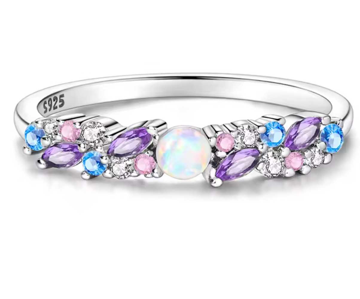 925 Sterling Silver Ice Blue & Purple Opal Ring