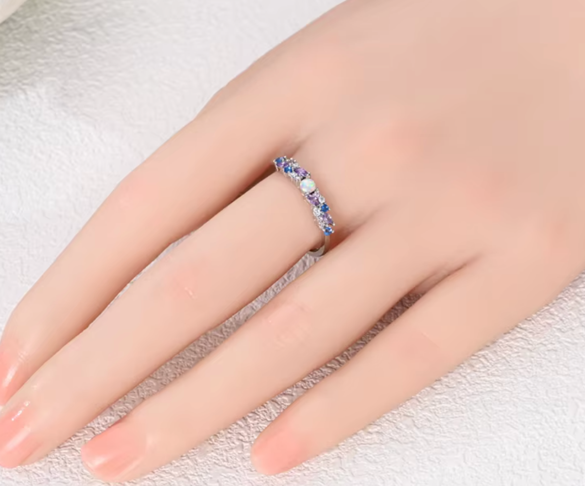 925 Sterling Silver Ice Blue & Purple Opal Ring