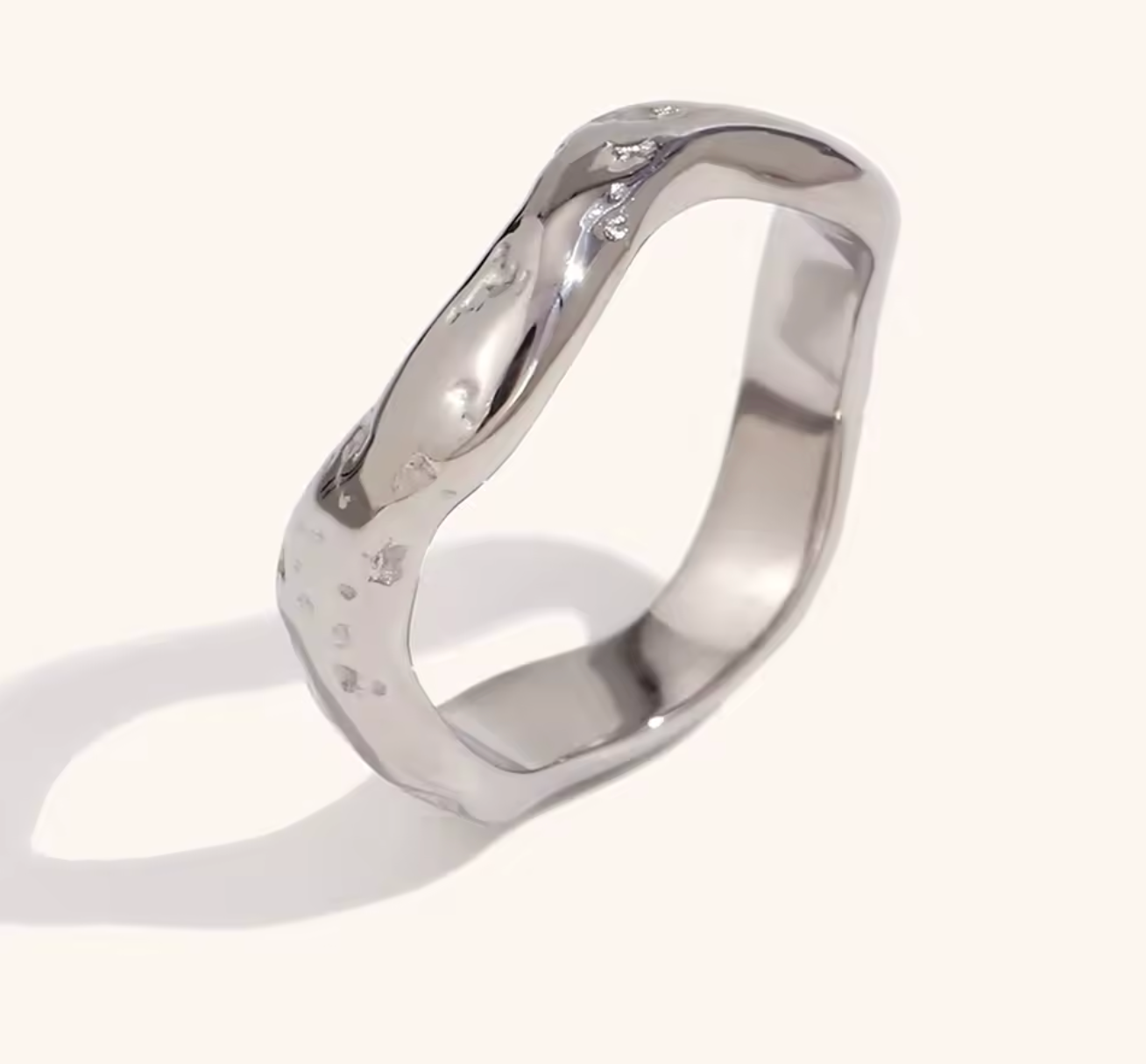 18K PVD Gold Plated Stainless Steel Wavy Texture Ring