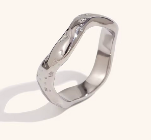 18K PVD Gold Plated Stainless Steel Wavy Texture Ring