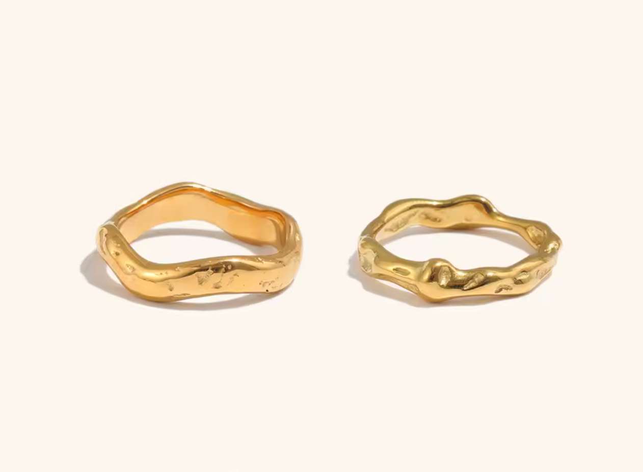 18K PVD Gold Plated Stainless Steel Wavy Texture Ring