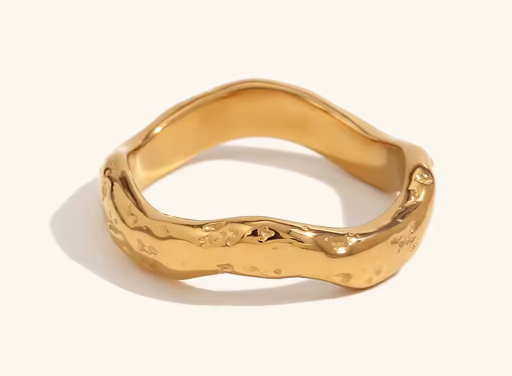 18K PVD Gold Plated Stainless Steel Wavy Texture Ring
